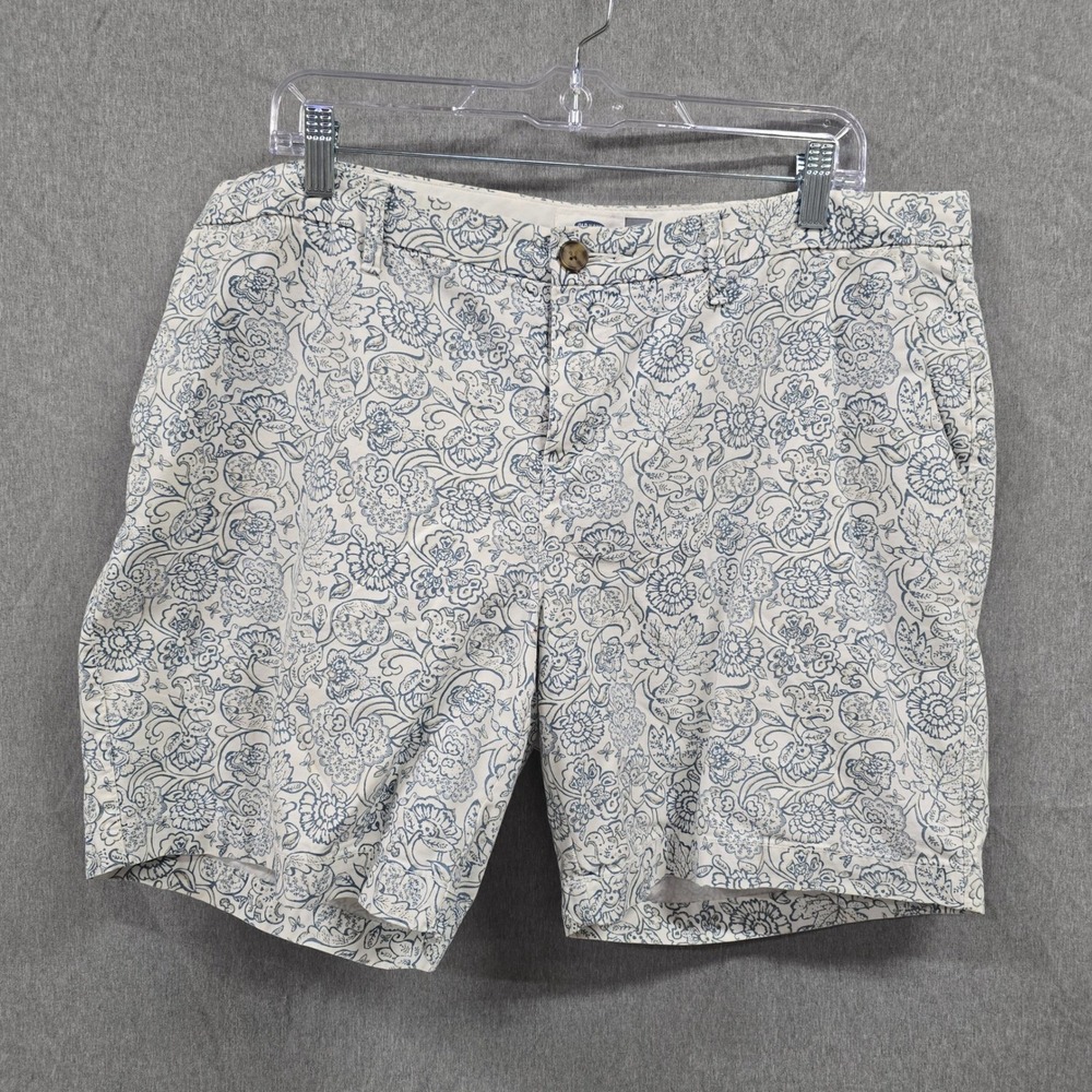 Old Navy Shorts Women 14 Blue White Floral Paisley Cotton 7 Inch